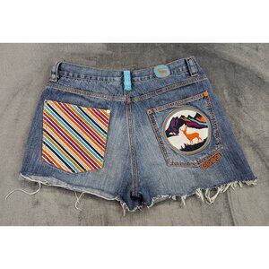 VTG COOGI Jean Shorts Unisex 38 Cut Off Embroidered Colorful Deer Unique Blue